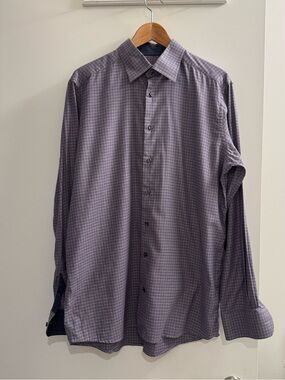 ETON Contemporary Fine Twill Cotton Dress Shirt Purple Check 16.5 L